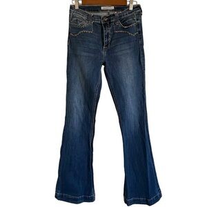 Stetson High Rise Flare Denim Blue Jeans with Brown Embroidery Womens 10 Long